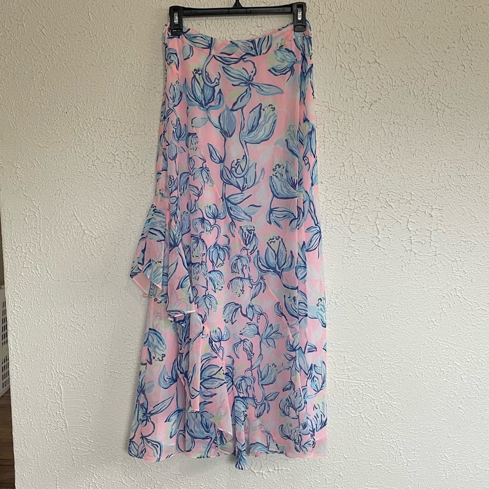 Lilly Pulitzer Pink and Blue Floral Maxi Skirt